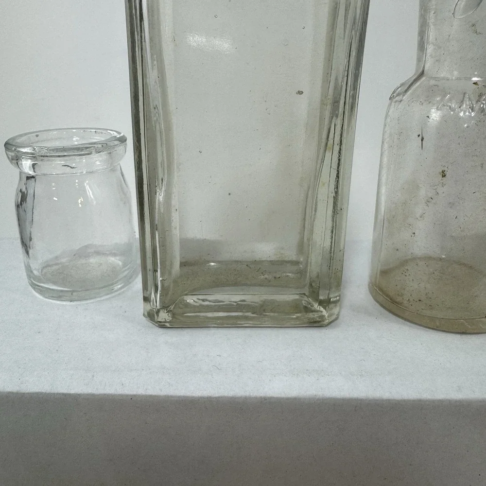 Lot of 3 Vintage Glass Apothecary Bottles Clear Ammonol Embossed Decorative Set
